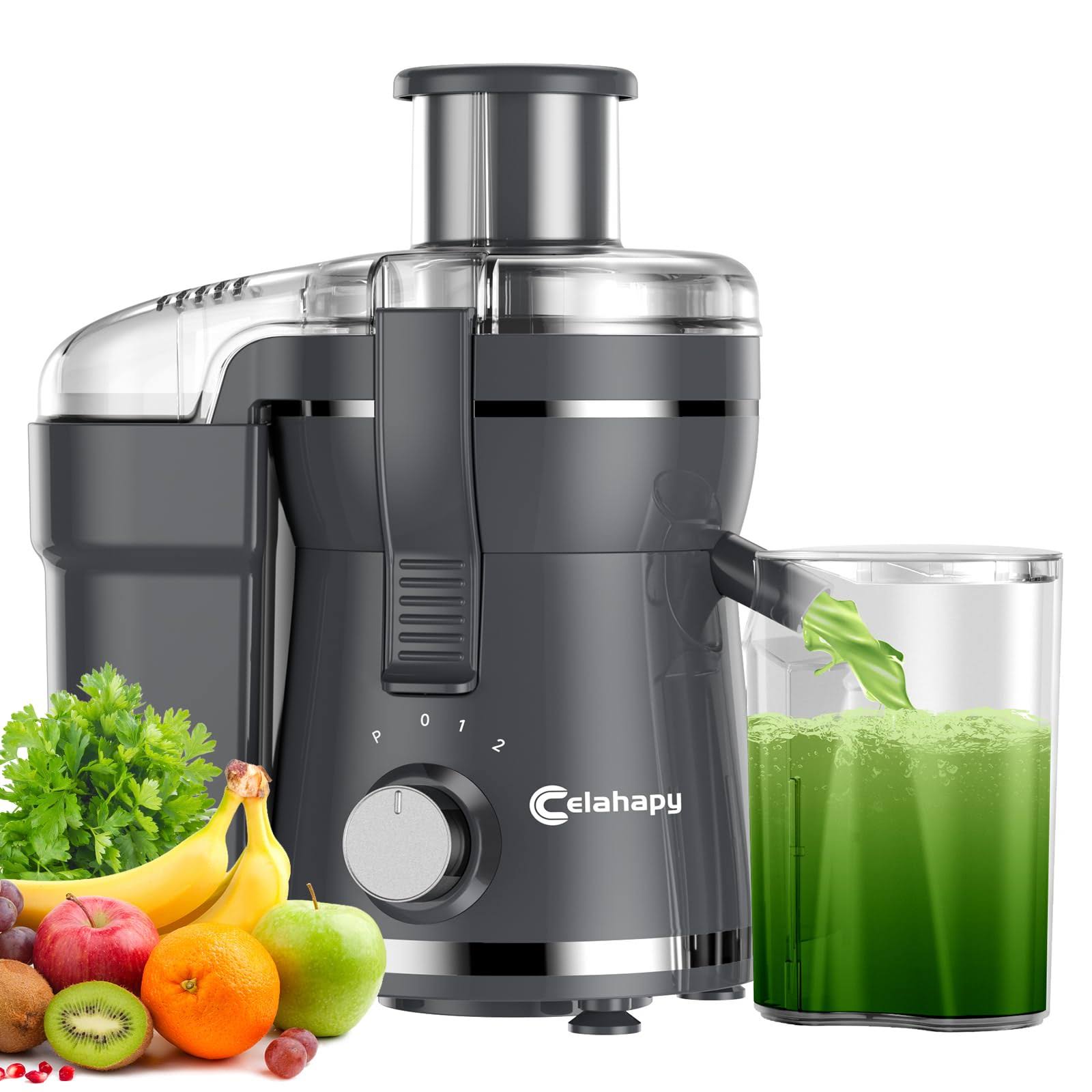 Celahapy Juicer Machine 500W Juicer with 3 Speed & Wide Mouth 3 Feed Chute for Vegetable and Fruit High Yield Centrifugal Juice Extractor Included