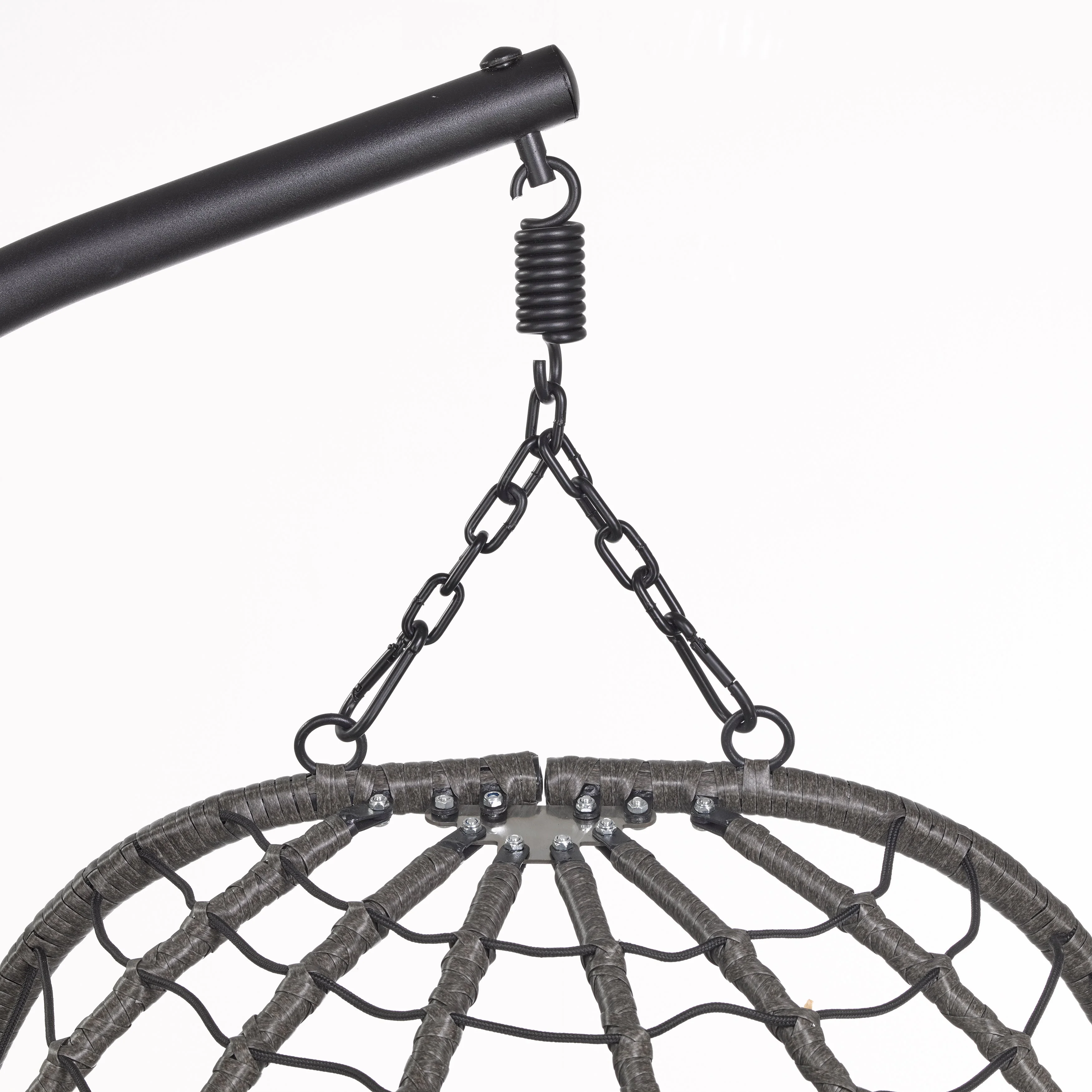 Single Person Egg Swing Chair Powder-Coated Iron Stand in Black and Steel Chains with Removable Cushions Summit Collection in Charcoal(Charcoal) - Image 6