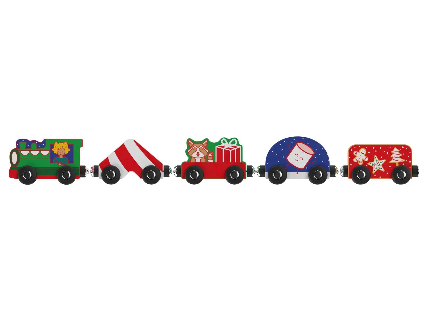 Train de Nol en bois, 5 pices