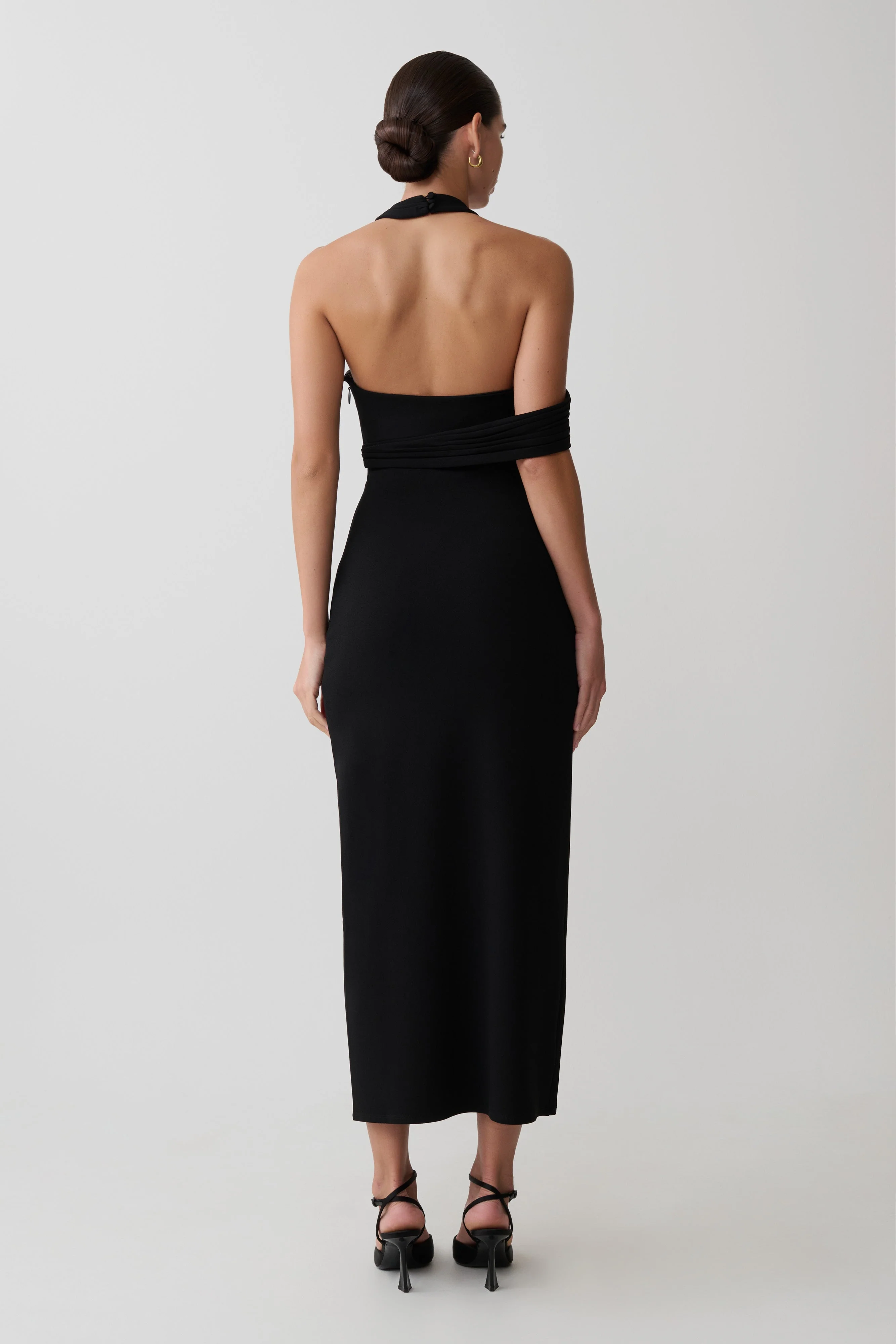 Sable Crossover Crepe Midi Dress - Black