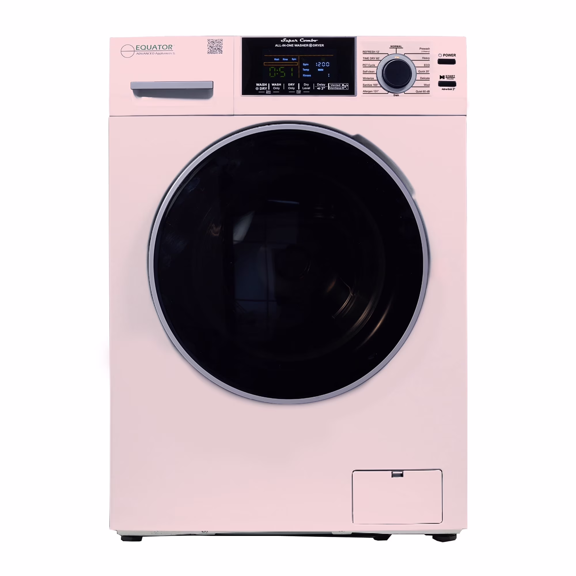 Equator All - in - One Washer Dryer VENTLESS/VENTED PET Cycle 1.62cf/15 lb 110V in Pink