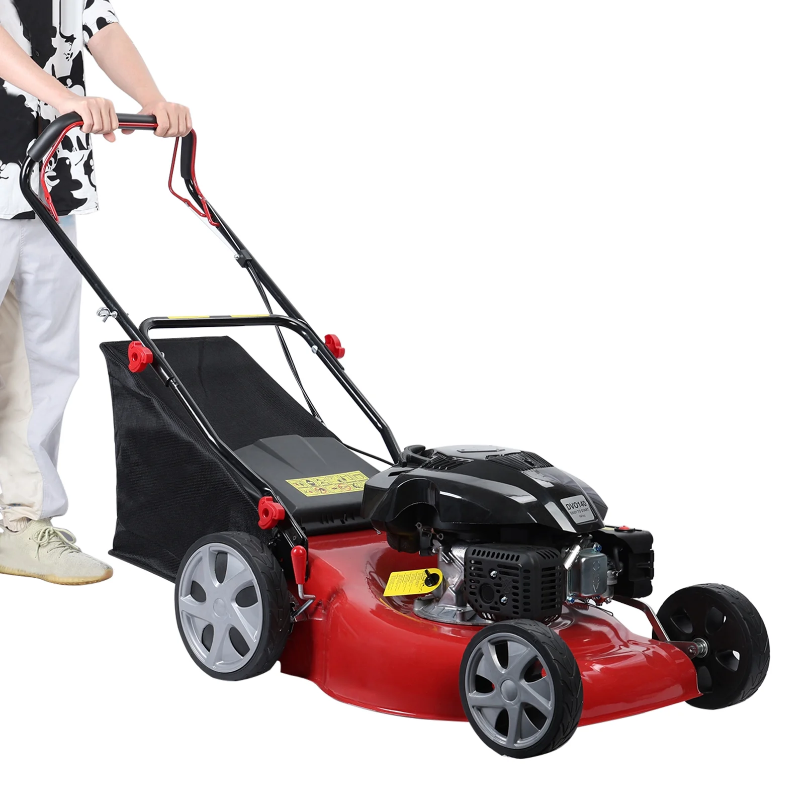 Self Propelled Lawn Mower, 141cc Gas Engine Grass Trimmer, Push Weed Eater with 50L Grass Tank, Hedge Trimmer with Big Wheels(Red) - Image 10