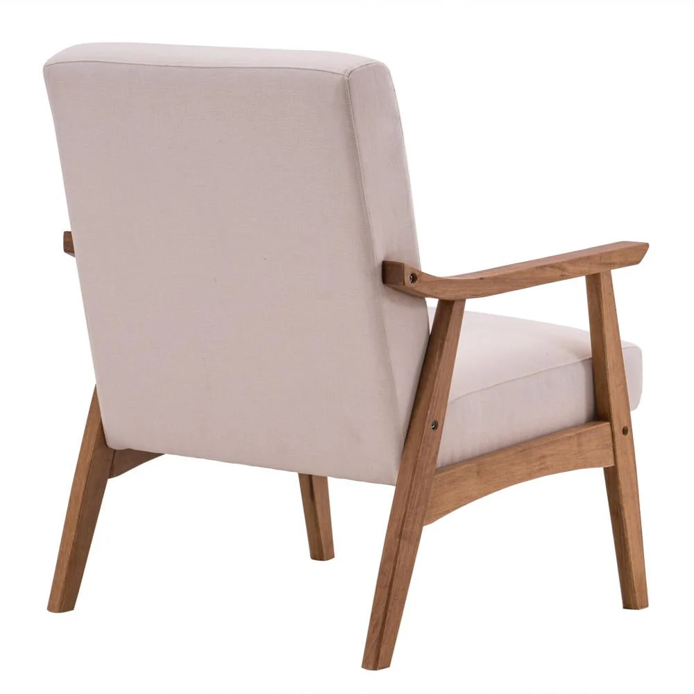 Ktaxon Mid - Century Modern Arm Chair with Solid Wood Frame, Lounge Chair Club Chair, Beige