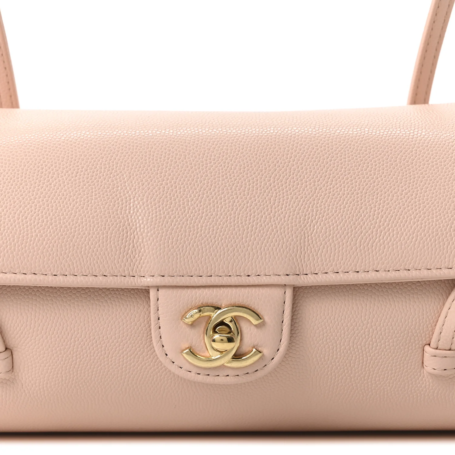 Shiny Caviar Preppy Coco Small Bowling Bag Light Pink