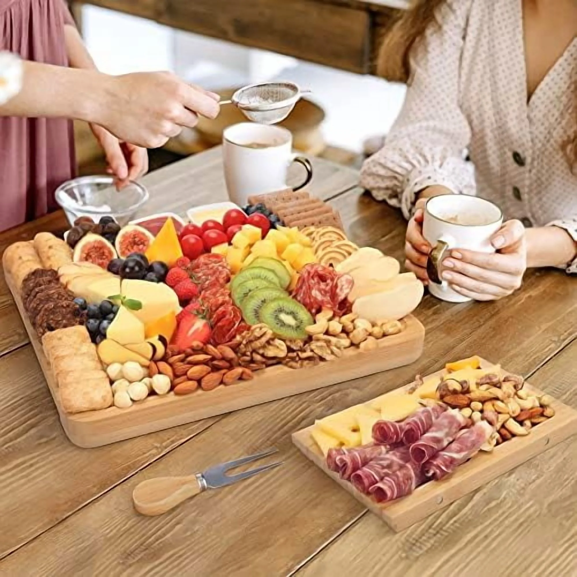 Charcuterie Board Set Cheese Board with 2 Drawers, Bamboo Cheese Tray Serving Board Unique Mothers Day Gifts, Wedding, Housewarming, Birthday Gifts - Image 5