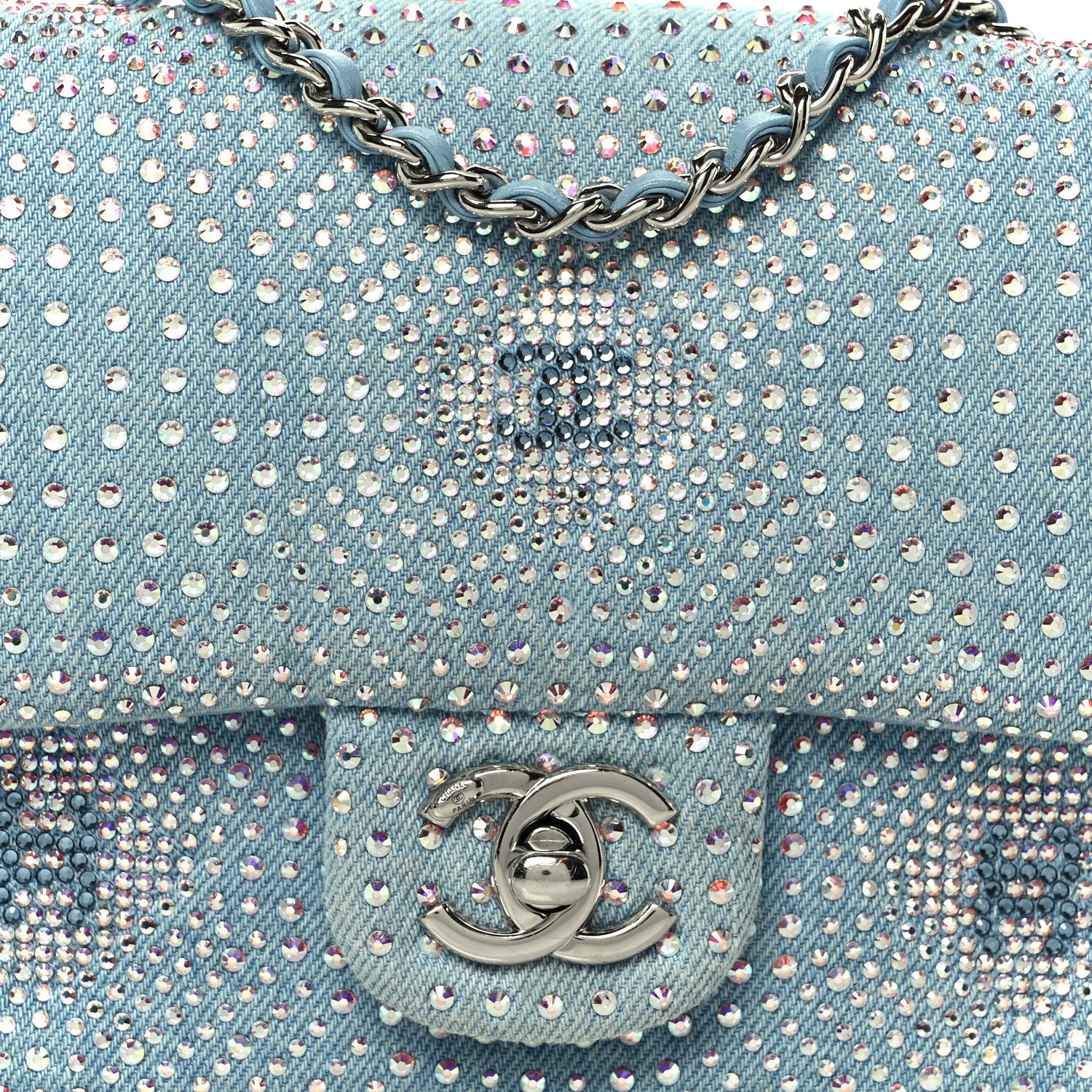 Denim Strass Evening Flap Bag Blue
