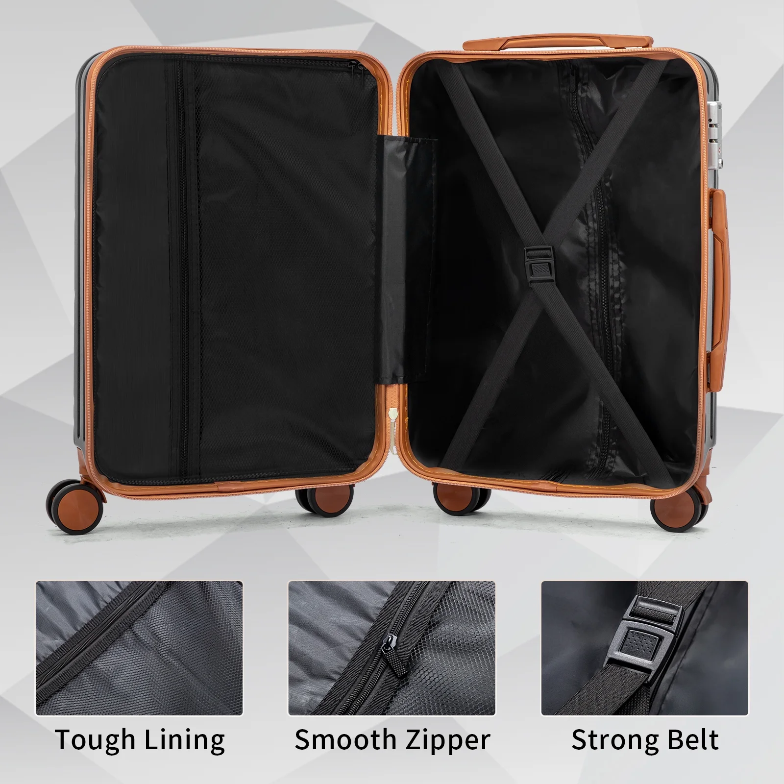 Zimtown Luggage 3 Piece Set Suitcase ABS Hardside Lightweight with TSA Lock Spinner Wheels, Beige