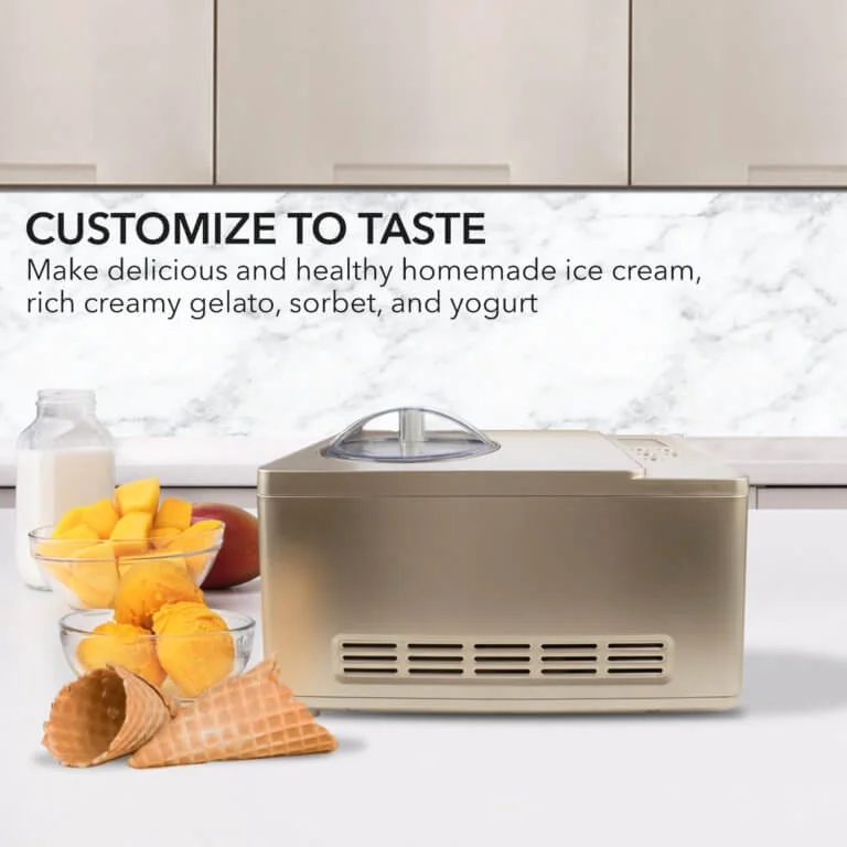 ICM-220CGY 2 Quart Capacity Automatic Compressor Ice Cream Maker Yogurt Function with Stainless Steel Bowl in Champagne Gold - Image 4