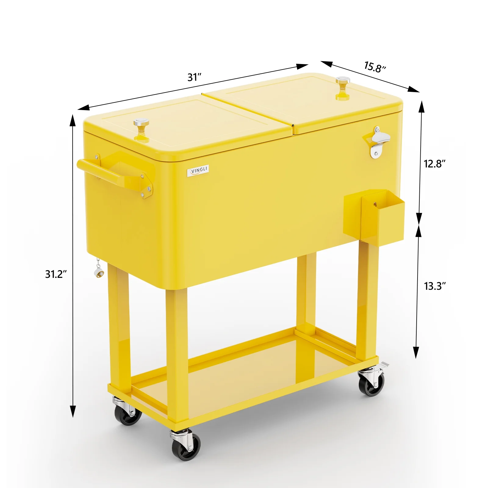 80 Qt Rolling Ice Chest Cooler Cart Outdoor Trolley with Storage Shelf, Bottle Opener Cap Collector for 48 Hour Cold Drinks,Lemon Yellow(Lemon Yellow) - Image 10