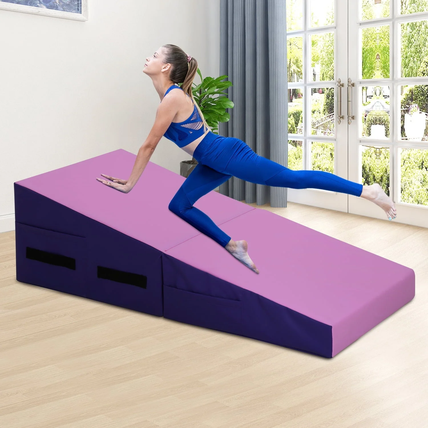 Gymnastics Mat 48x24 Inch Folding Tilt Gymnastics Mat with Handle Gymnastics Mat Home for Kids Indoor/Outdoor Sports, Tumbling Skills Training, Gymnastics Exercises, Cheese Mat, Gymnastics Wedges
