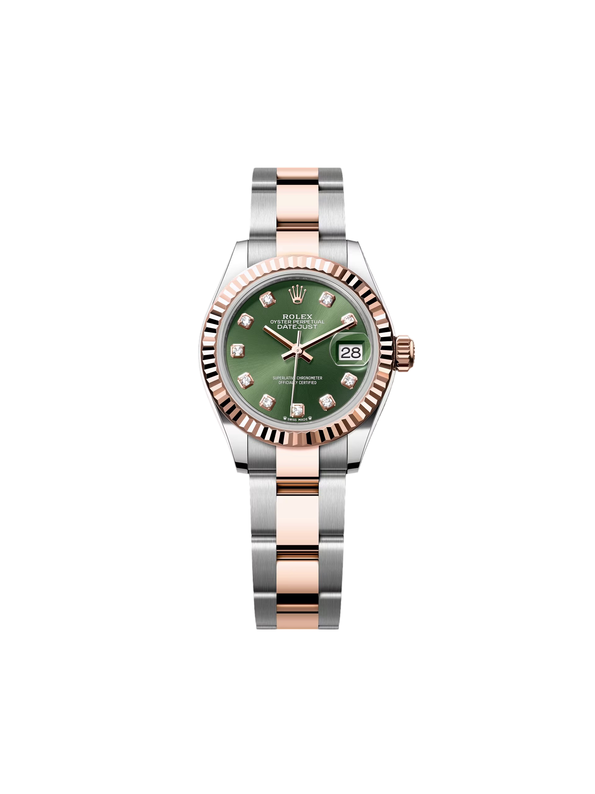 【Super Clone】RLX Lady-Datejust 28mm 279171 Green Diamond Oyster Stainless Steel and Rose Gold