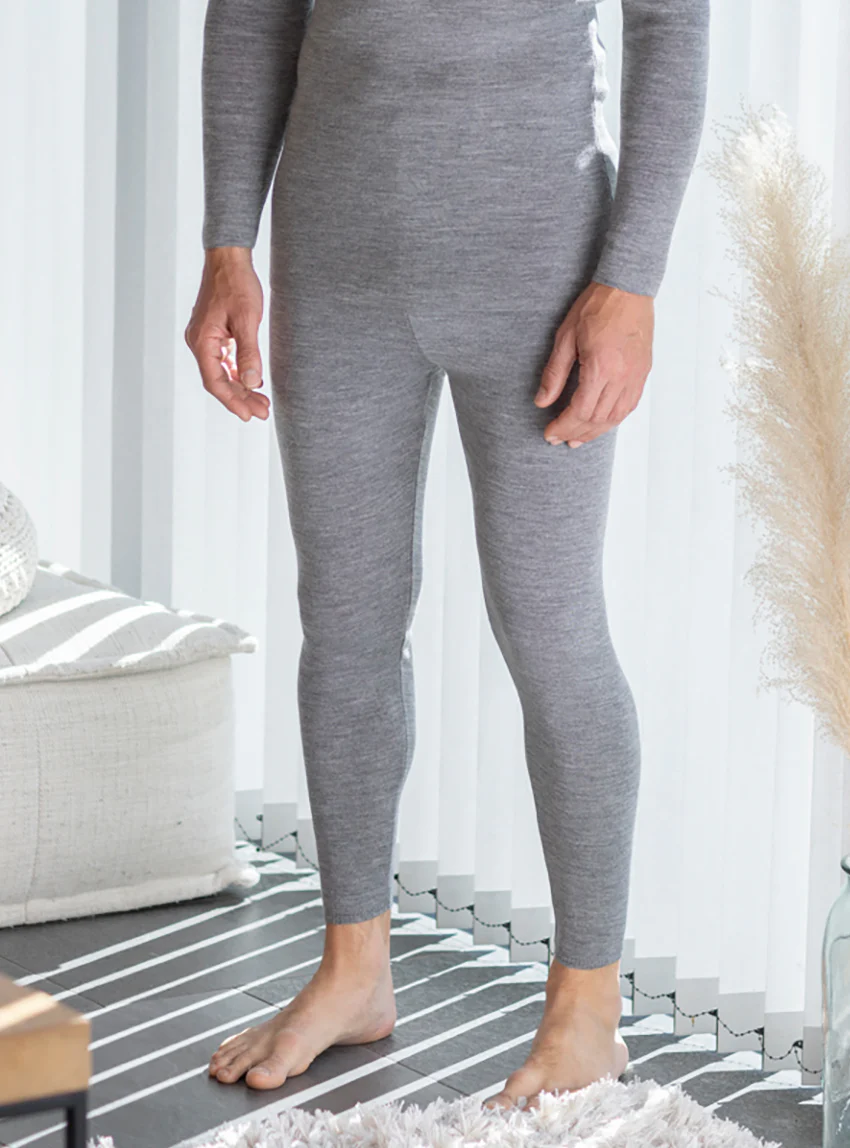 Caleçon long homme en laine mérinos gris léger
