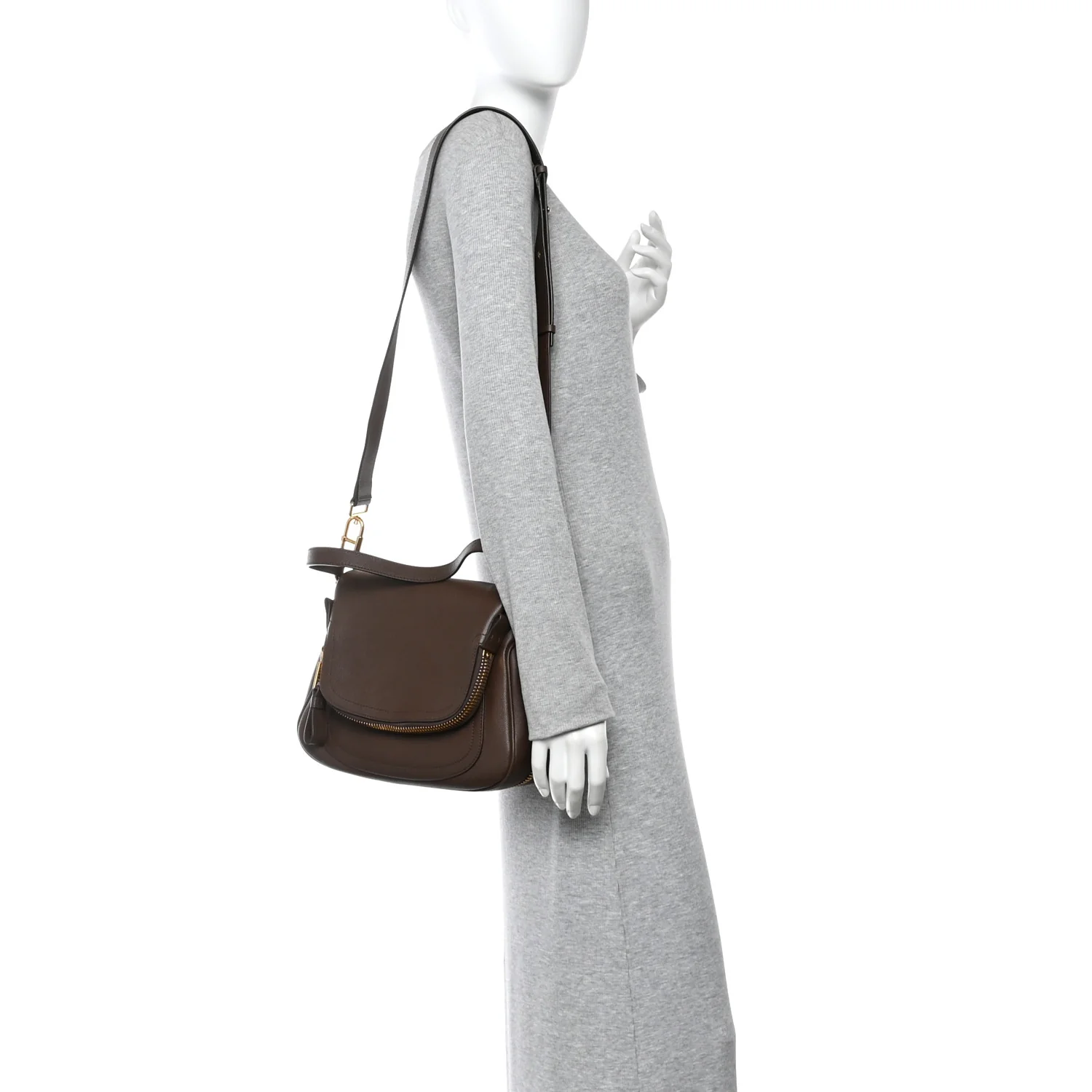 Grained Calfskin Medium Jennifer Crossbody Bag Brown