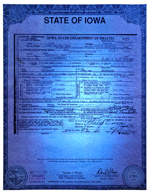 Iowa Birth Certificate