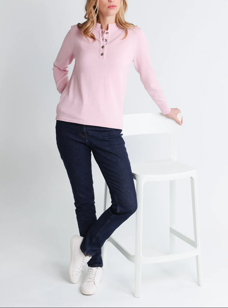Pull femme col montant en laine mérinos Rose léger
