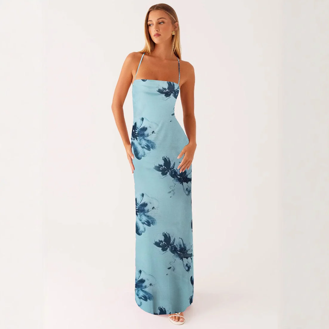 Robe maxi fleurie d'été pour femmes, sans manches, style bohème