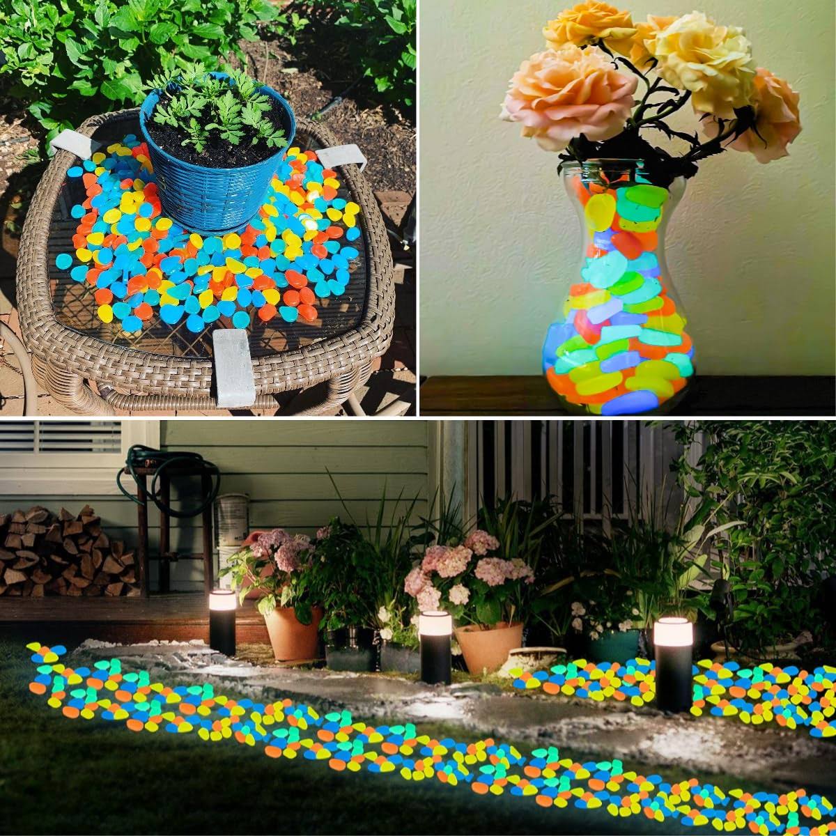 Namtso Glow in The Dark Rocks Outdoor, 200pcs Multicolor Glow Rocks for Outdoor Decor, Glow in The Dark Pebbles, Glowing Rocks for Garden, Walkway,