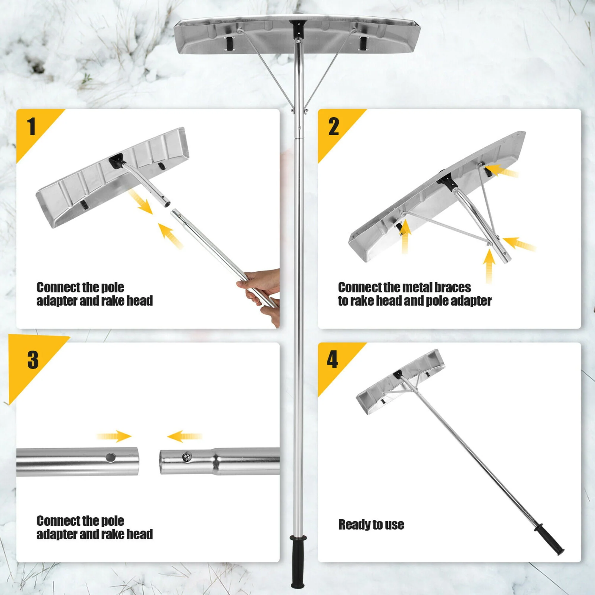 20FT Snow Roof Rake Reinforced Aluminum Snow Removal Tool for Roof - Image 9