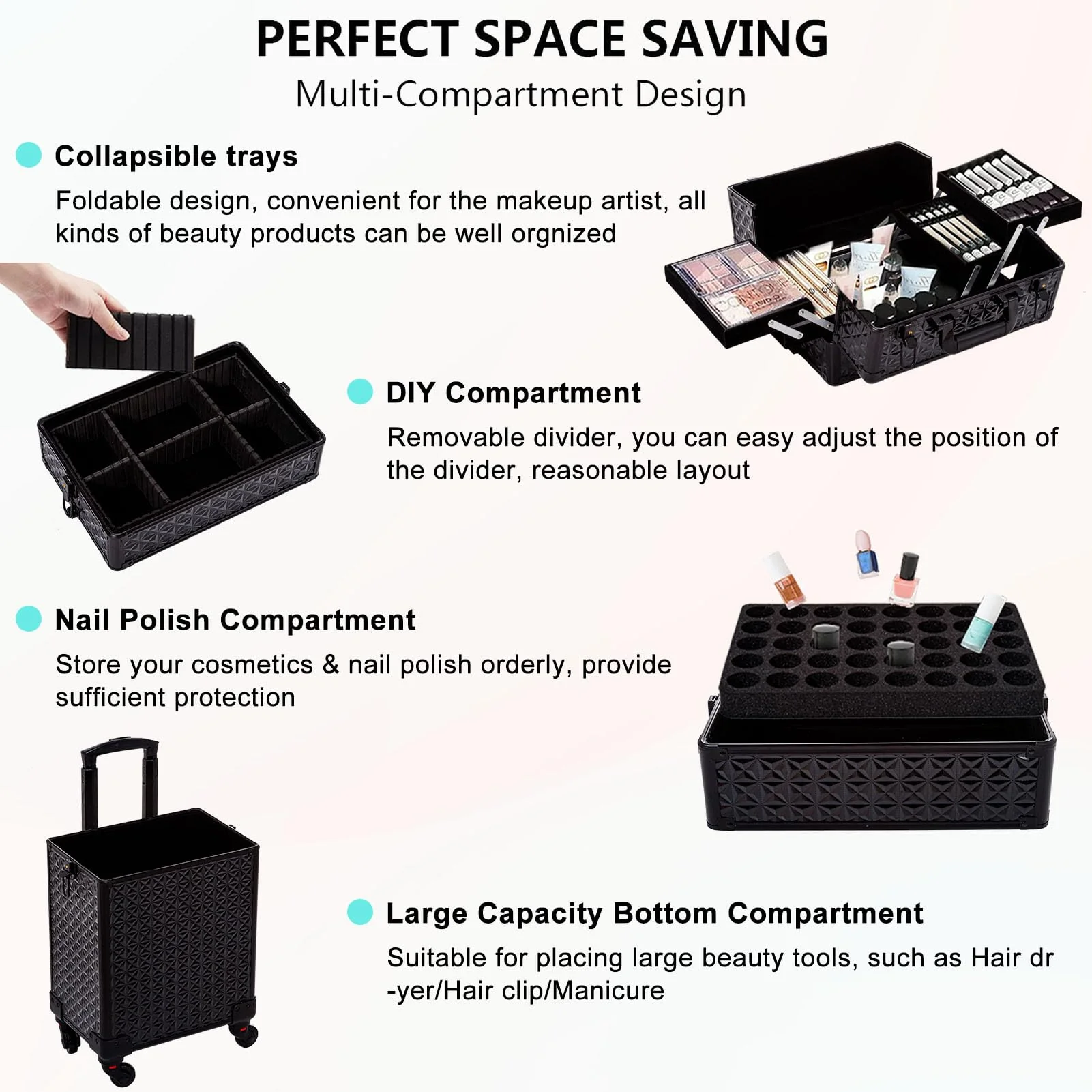 AROUS 5 in 1 Professional Makeup Train Case with 360�� Swivel Wheels