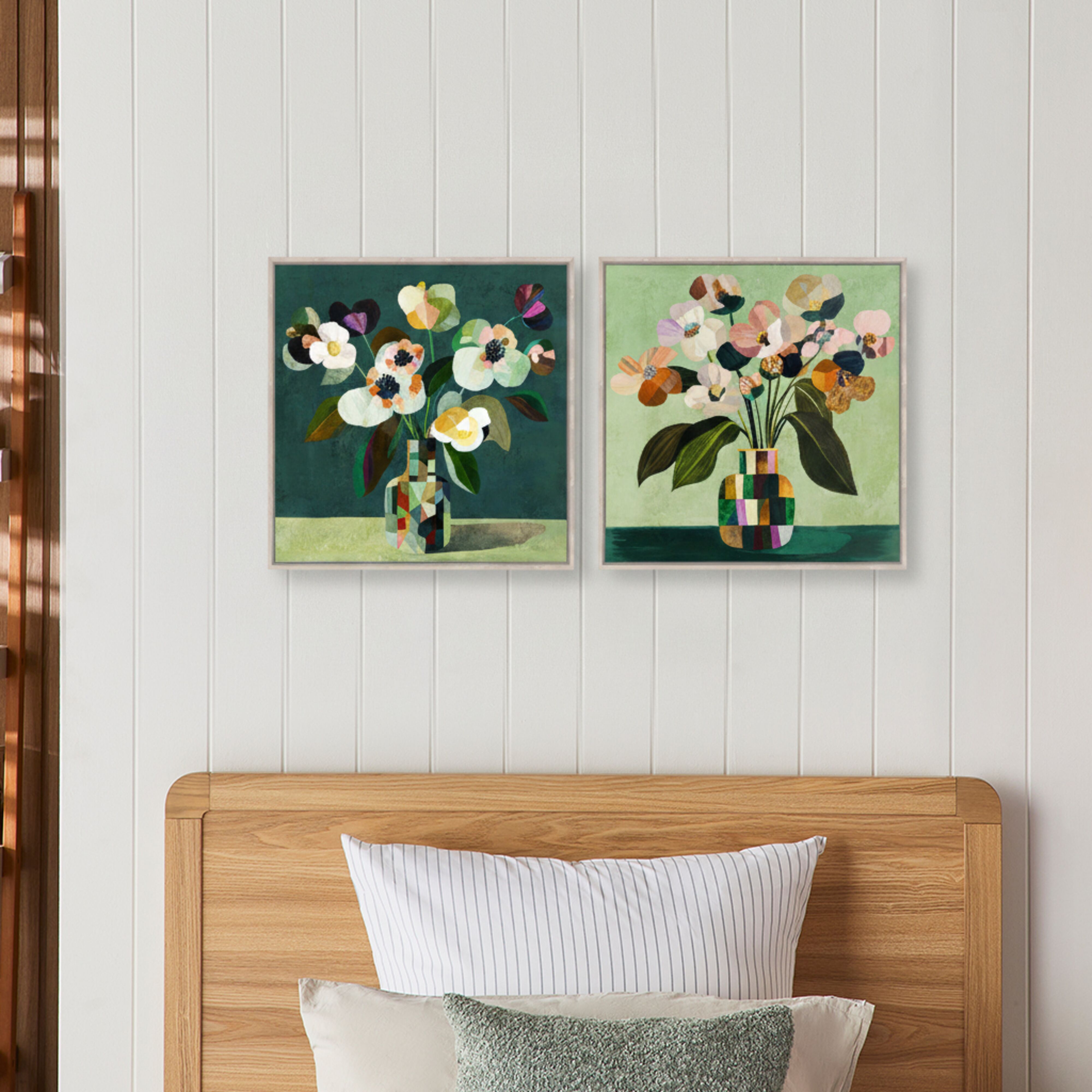 Bloomed Patchwork Framed Textured Print Duo 120x60cm