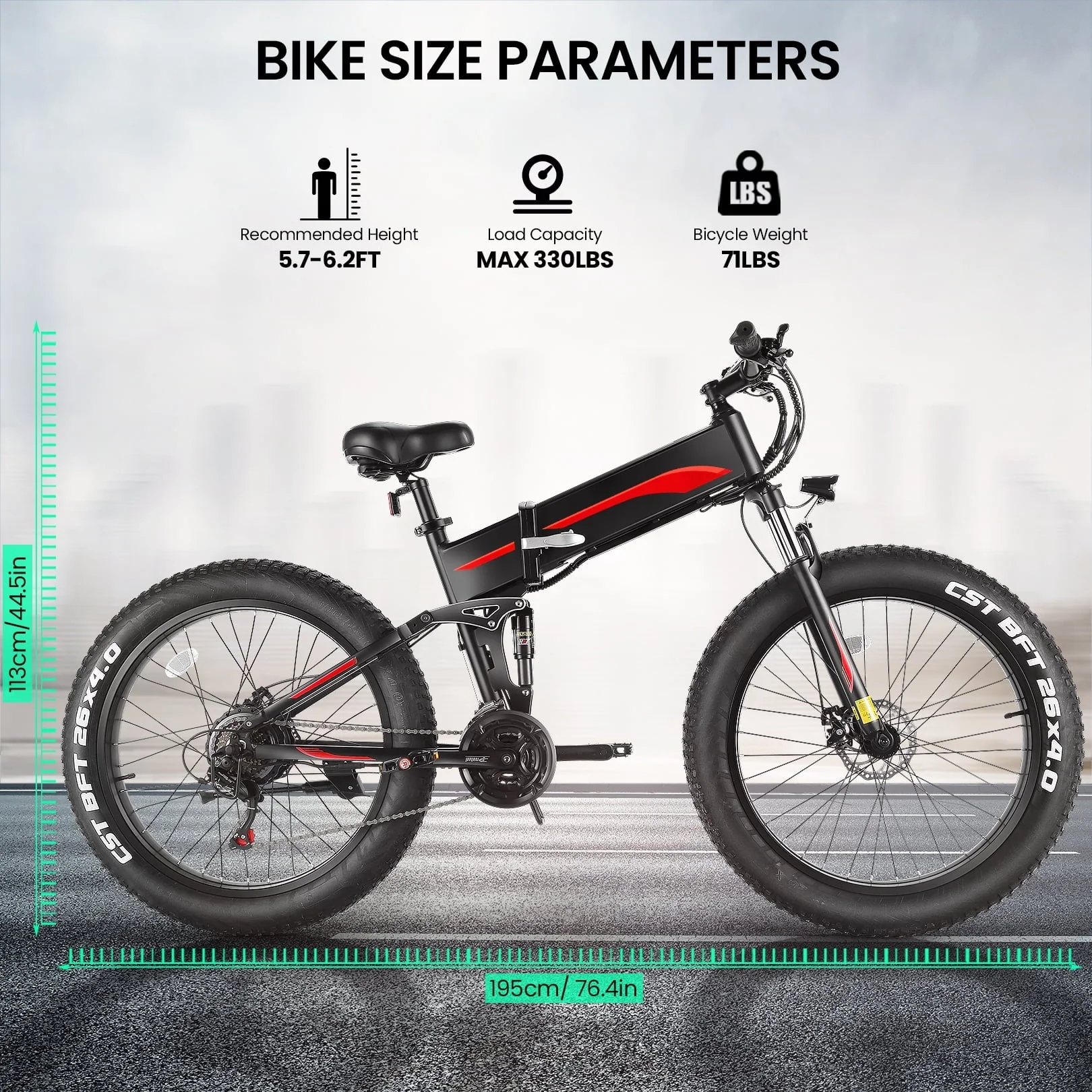 Funcid Electric Bike, 26"x4" Fat Tire Electric Bike for Adults 500W Ebike Foldable Adult Electric Mountain Bicycles with 48V 10Ah Battery, Lockable Suspension Fork, Shimano 21 Speed Gears