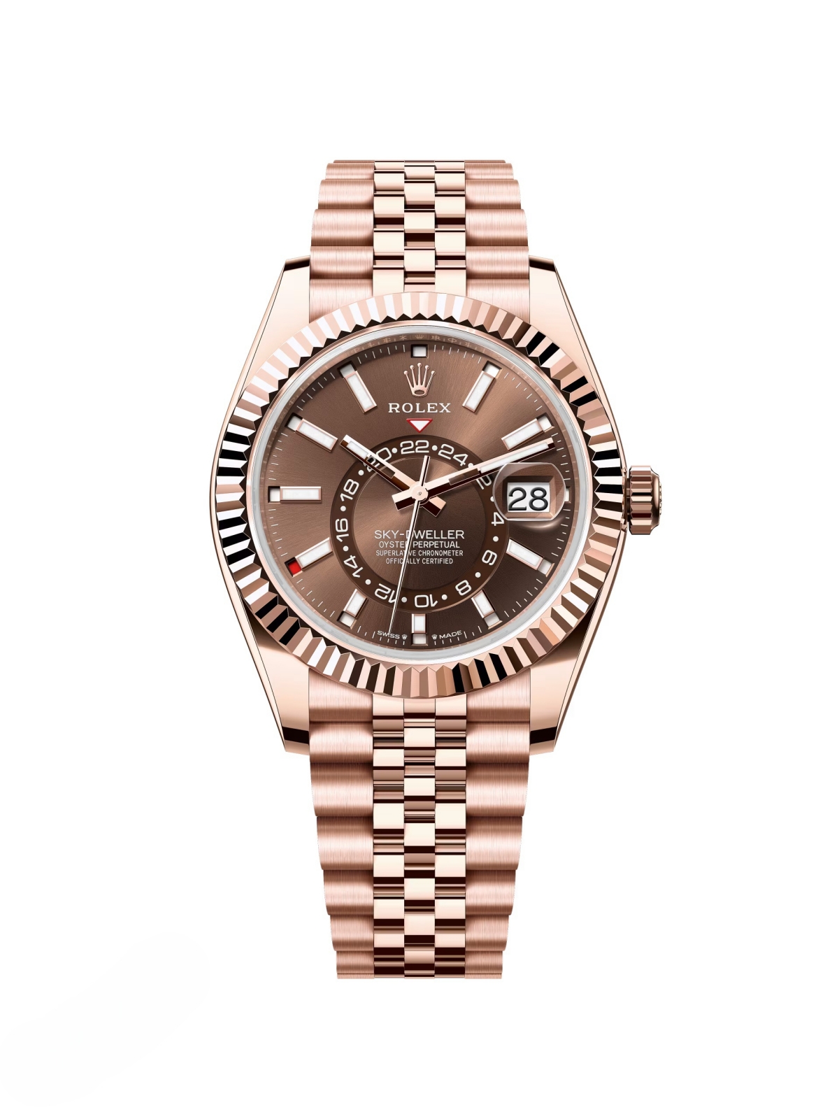 [Super Clone]RLX  Sky-Dweller 42mm Rose Gold Chocolate Dial Jubilee - 336935