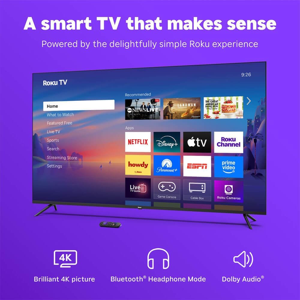 Roku 50-Inch Select Series 4K UHD Smart TV - HDR  Dolby Audio  Compatible with Alexa  Voice Remote  Bluetooth Mode  w/AUX HDMI Cable  CPS 1-Year Protection Plan + Streaming kit
