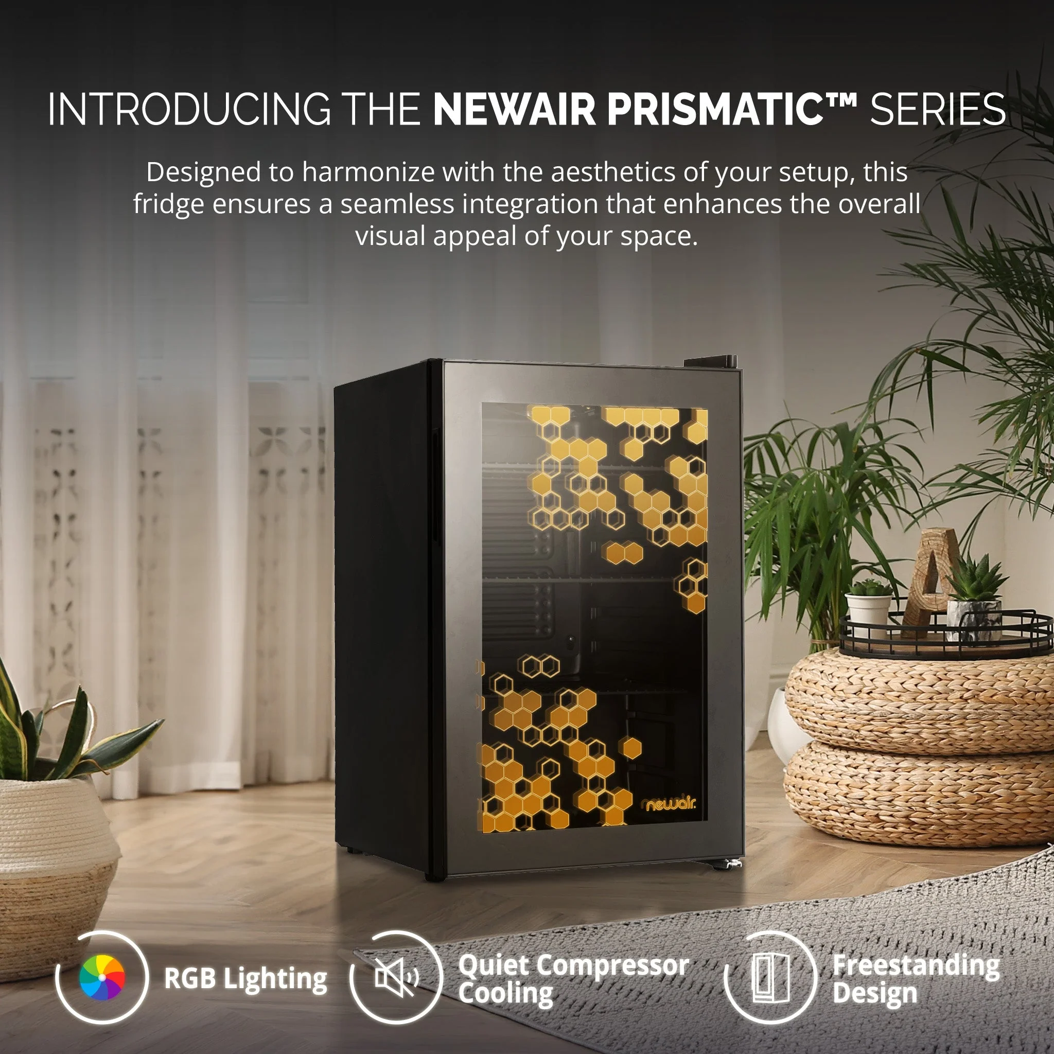 Newair Prismatic Series Beverage Fridge with RGB HexaColor LED Lights