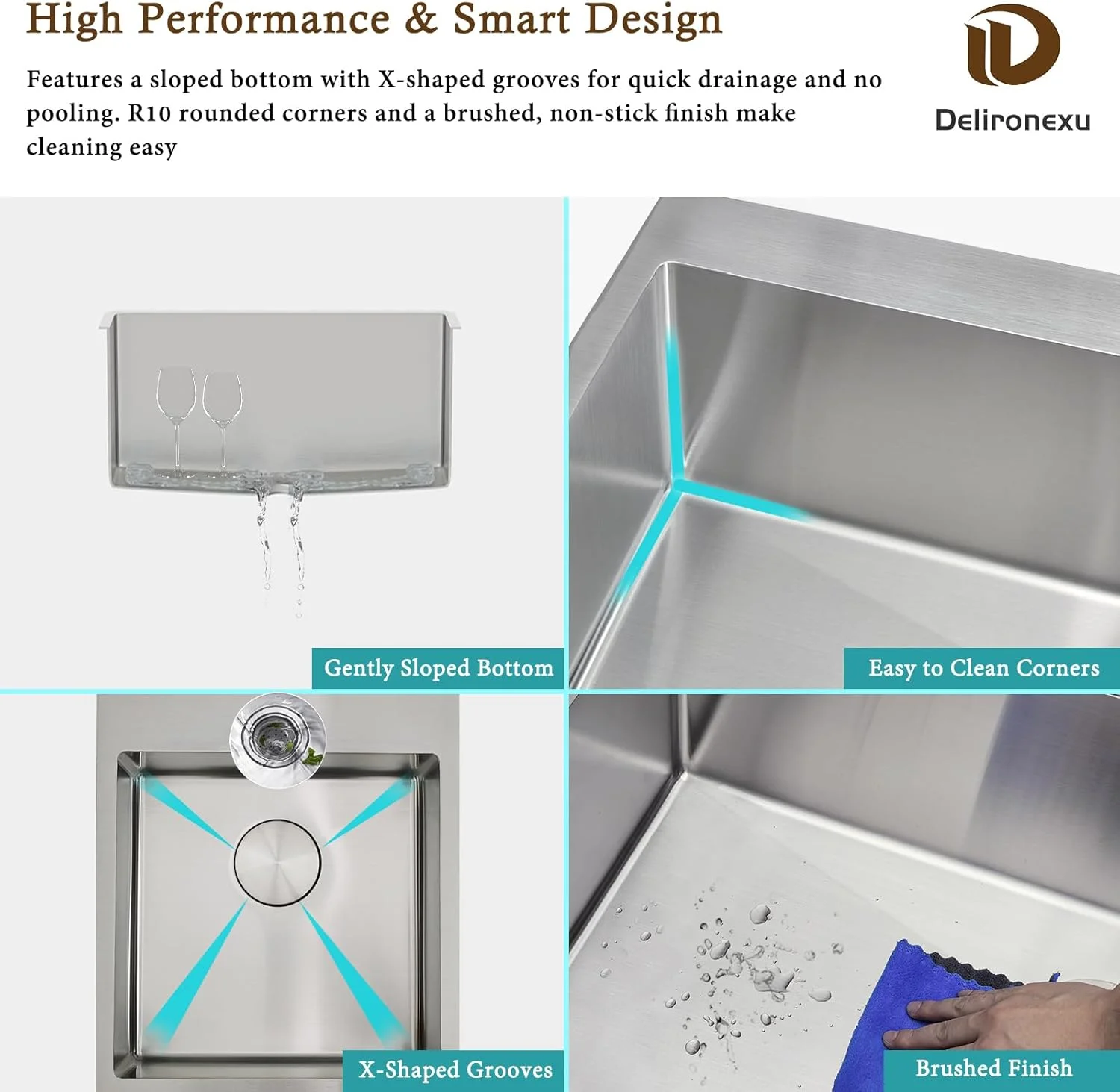 17 Inch Bar Sink Drop In �C Small Kitchen Sink, Modern 18 Gauge Stainless Steel sink with Brushed Finish, 17"x19"x6" Single Bowl kitchen Sinks for RV, Prep, and Outdoor Use - Image 5