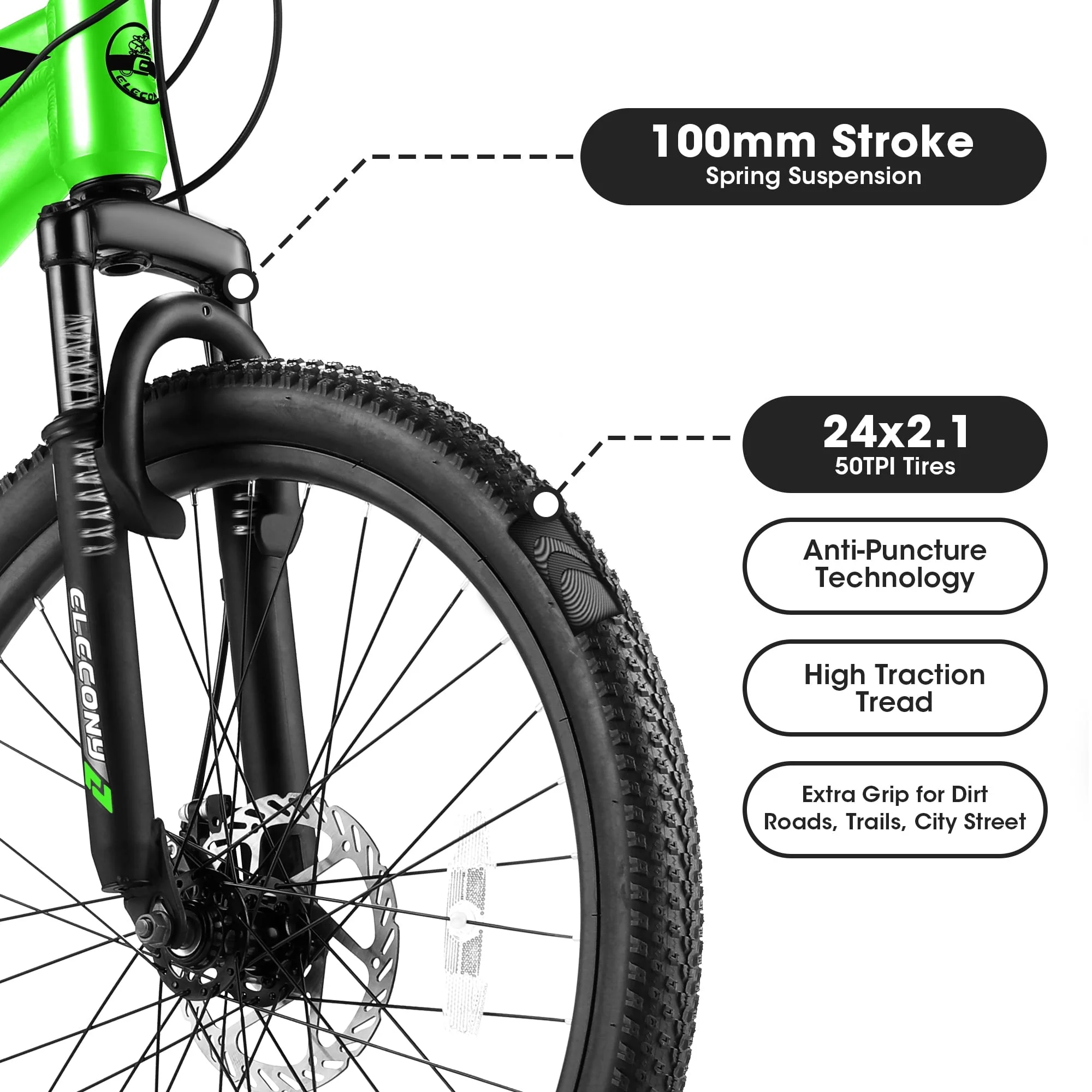 24" Mountain Bike, Aluminum Mountain Bike for Adult with Disc Brakes, 21 Speeds Bike for 14-18 Yeas Old,Green - Image 5