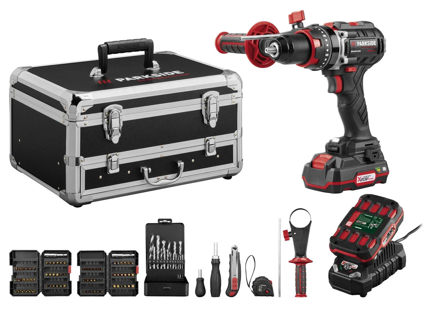 PARKSIDE PERFORMANCE Set de perceuse-visseuse  percussion sans fil + 2 Batteries + Chargeur, 20 V