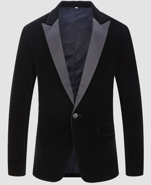 Blazer élégant en velours uni à col à revers et un bouton