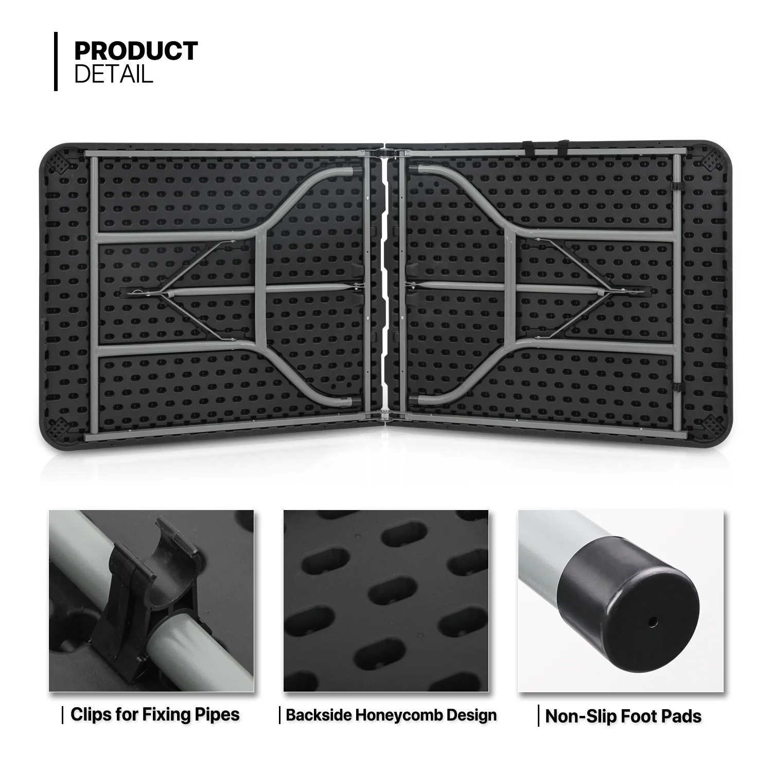 11 Pieces 6 Ft Plastic Foldable Card Table and Chair Set�?Portable Folding Table with Handle Picnic Desk and Folding Chairs with Backrest, Black(Black) - Image 4