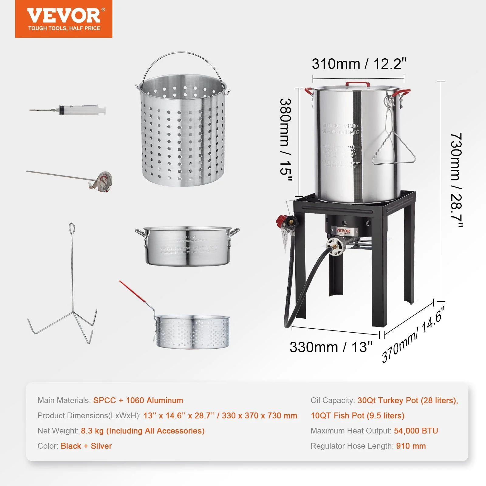 30QT Aluminum Turkey Deep Fryer Kit with High-Pressure Burner for Outdoor Use, Includes Poultry Rack and Thermometer - Image 9