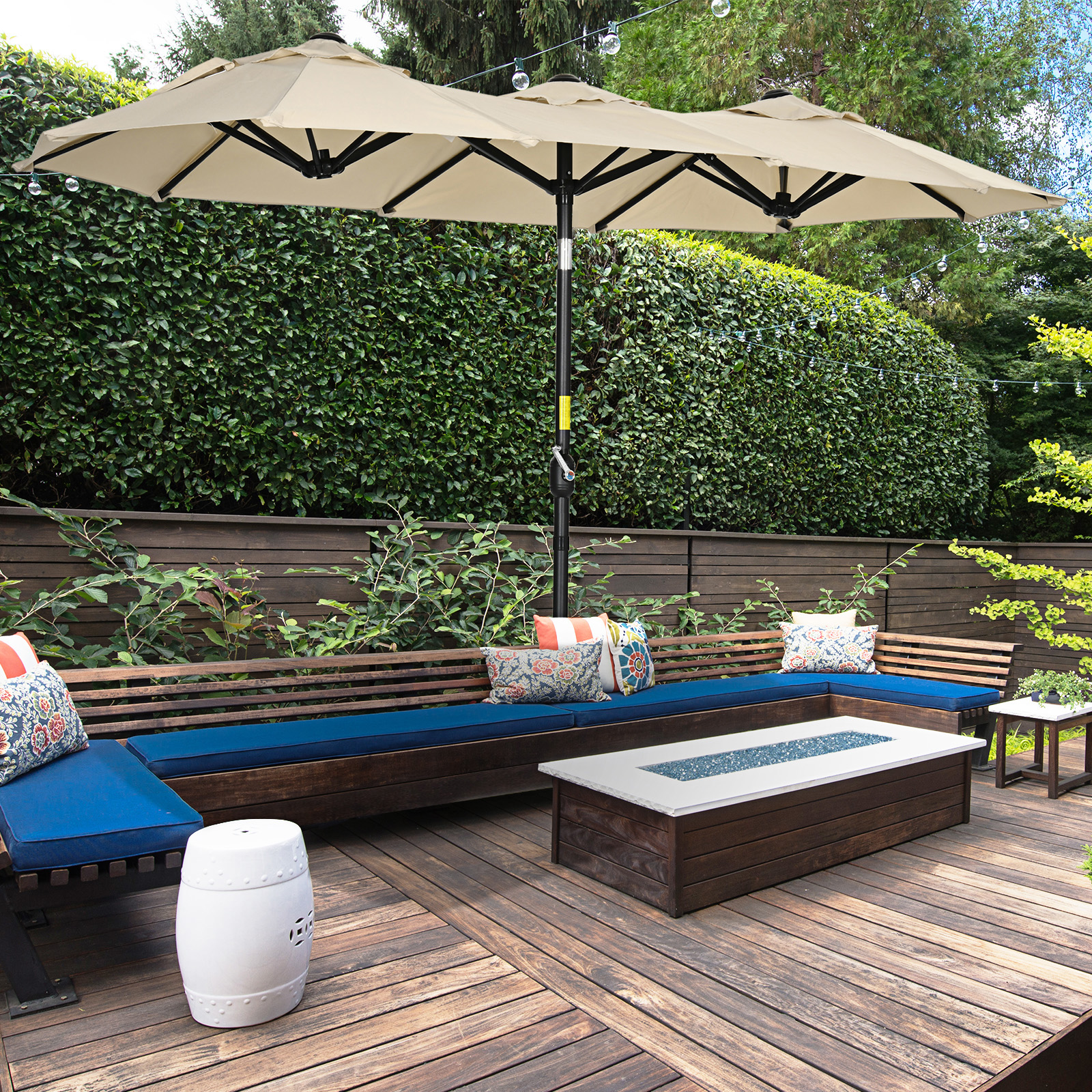 Outsunny parasol, tuinparasol, kantelbaar, met handslinger, windkap, polyester+staal, kaki, 285 x 147 cm