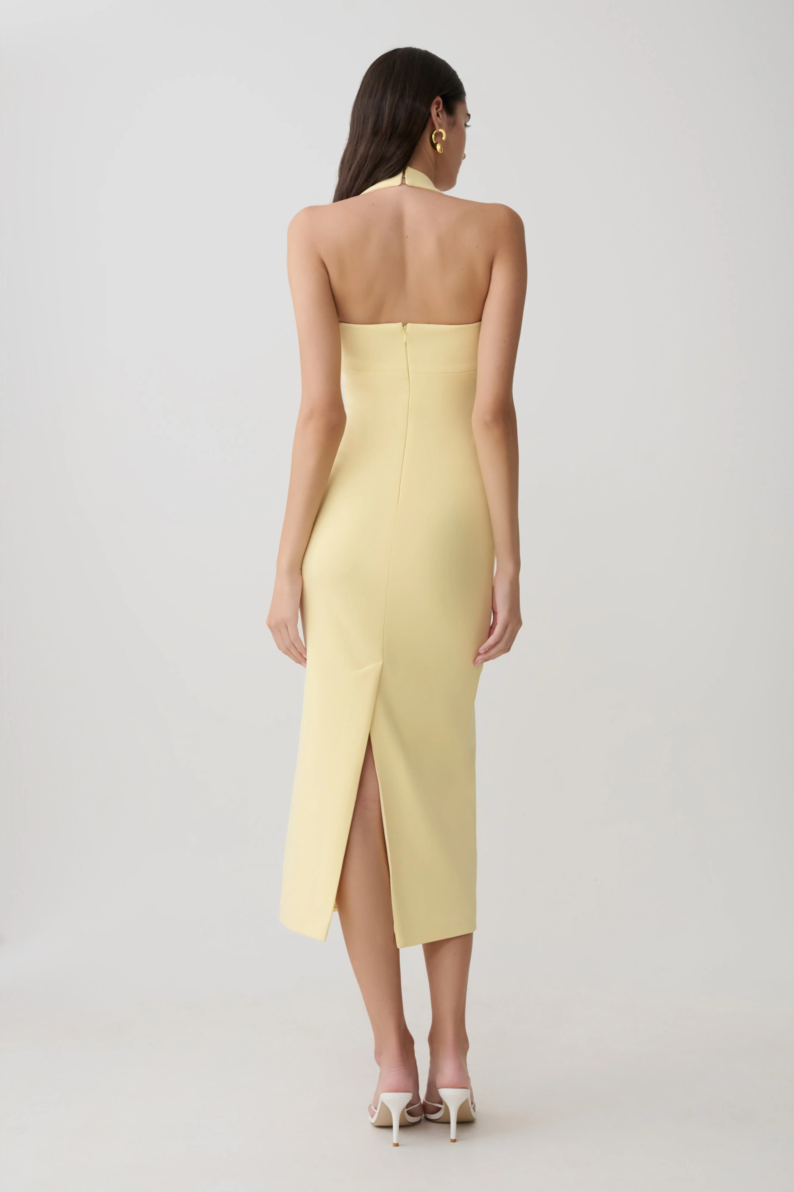 Amelita Suiting Halter Midi Dress - Pale Lemon