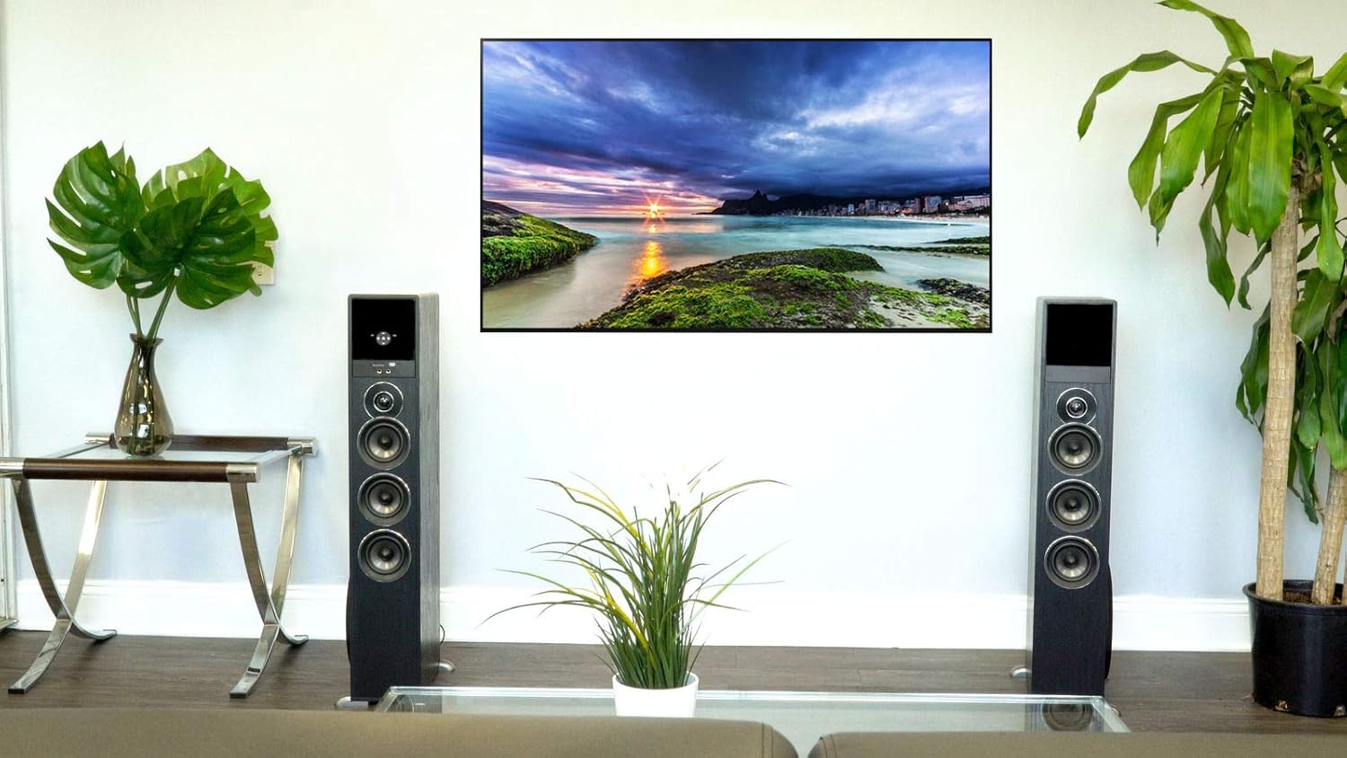 Rockville TM150B Powered Home Theater Tower Speaker System  Black  1000W  10
