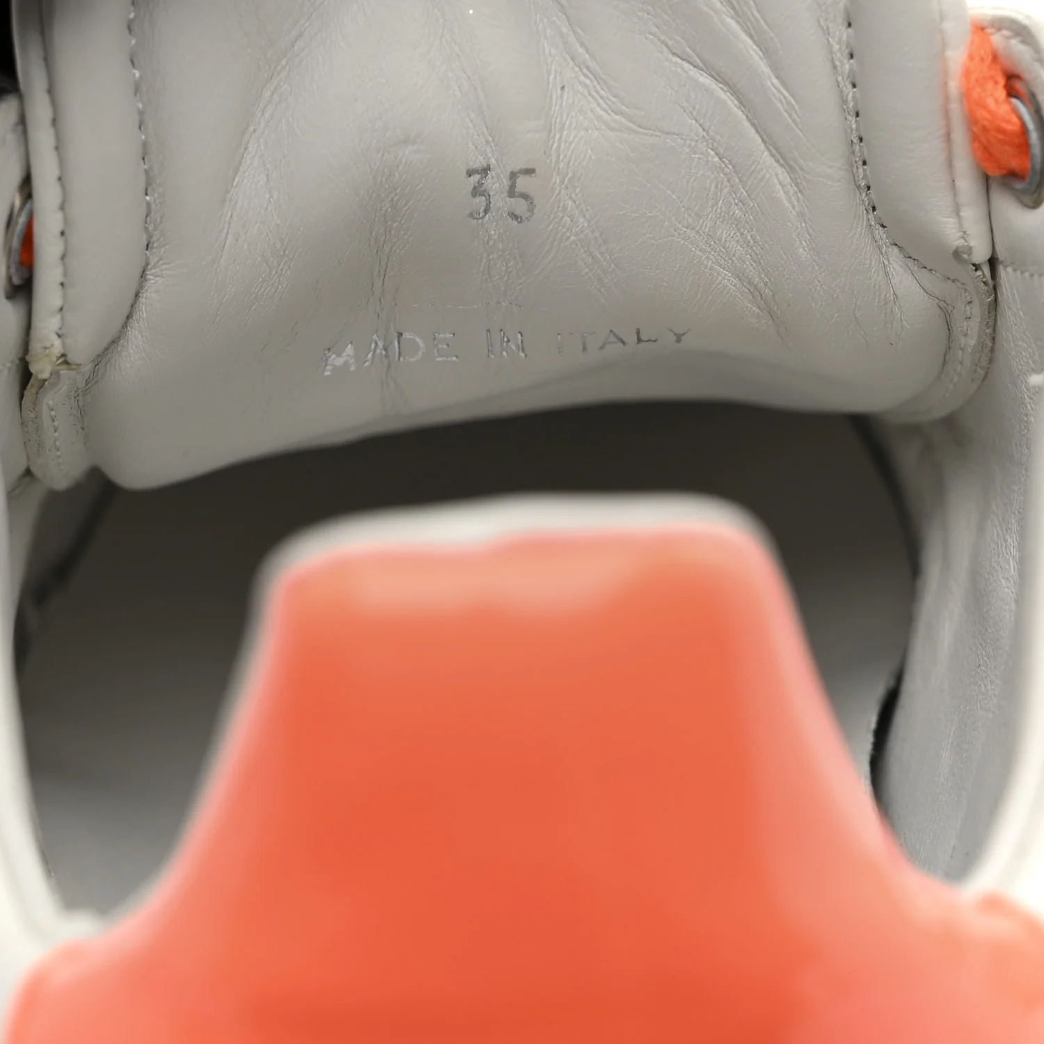 X JK JEONG Calfskin Patent Womens Diamond Low Top Sneaker 35 White Orange