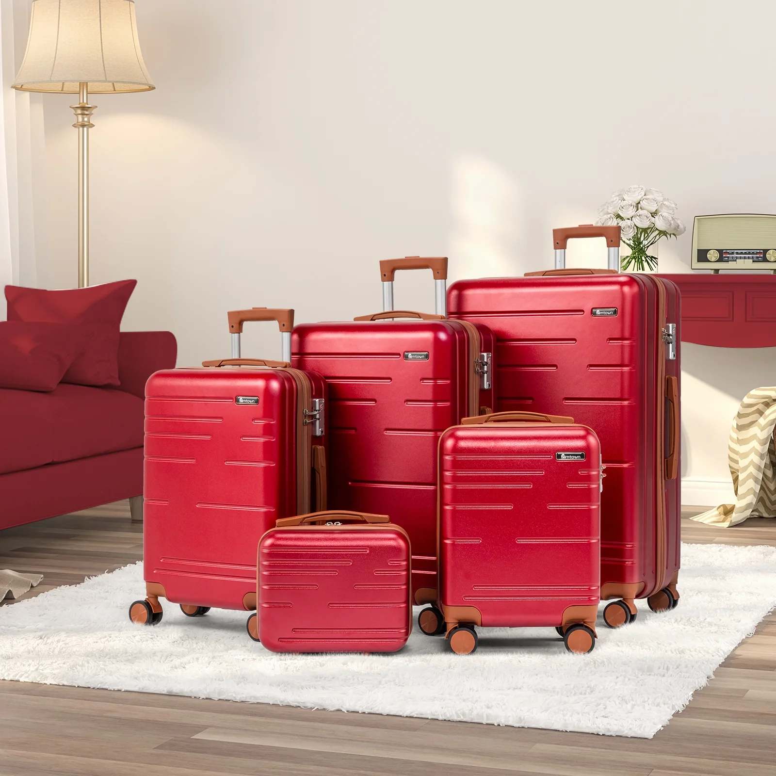 Zimtown Luggage 3 Piece Set Suitcase ABS Hardside Lightweight with TSA Lock Spinner Wheels, Beige