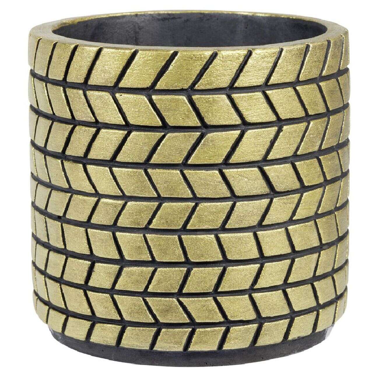 Cache pot ciment noir et doré 10,7xH10,7cm