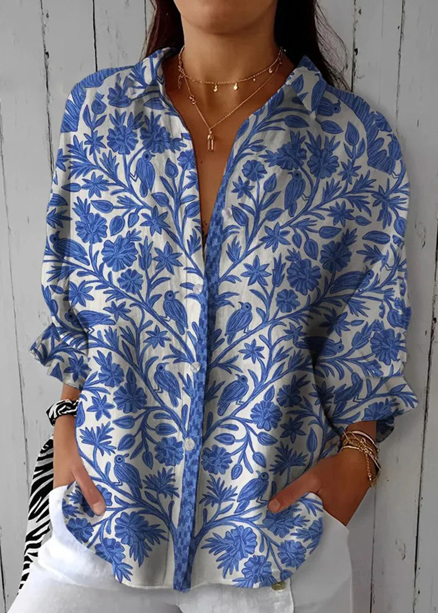 Blouse Femme Imprimé Jardin Bleu