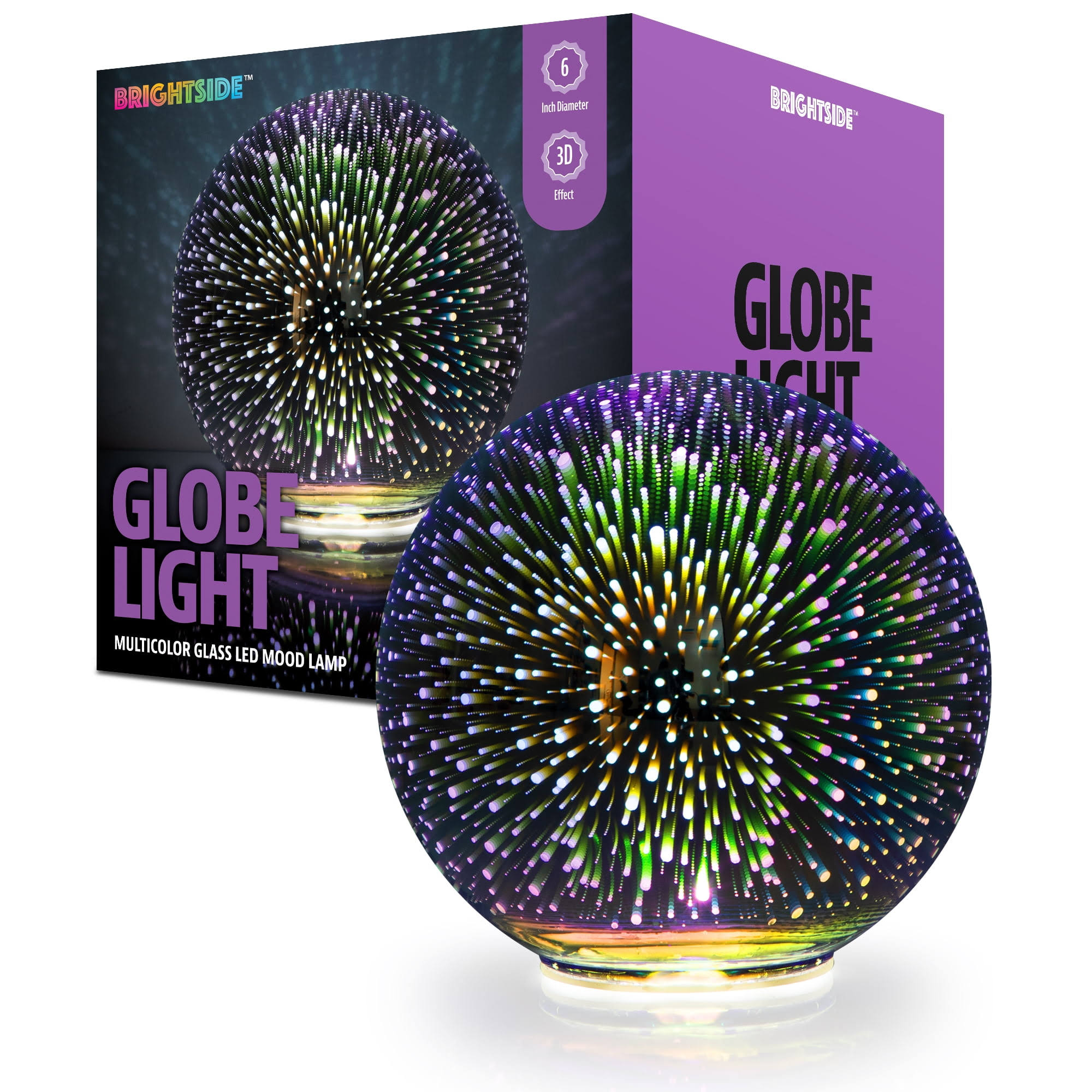 Brightside 6 inch Plasma Globe LED Light, Multicolor Glass LED Mood Lamp, Battery Powered