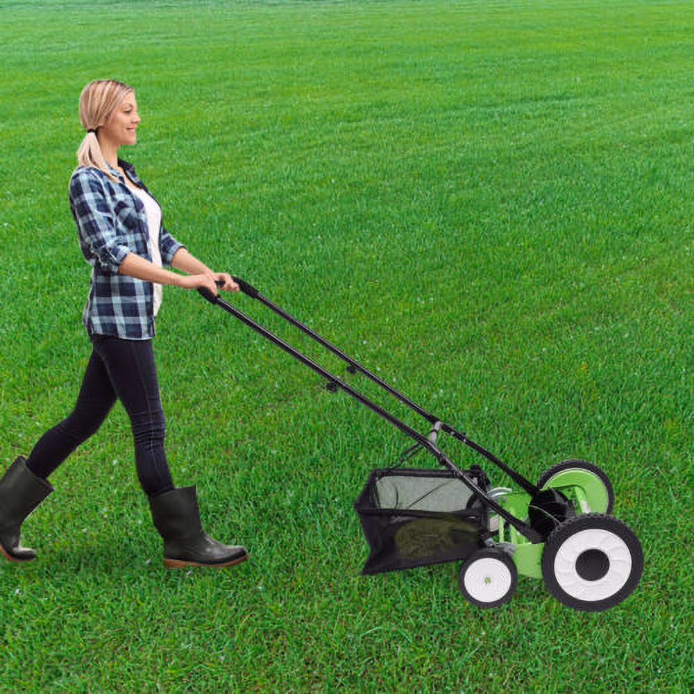 16-Inch Manual Reel Lawn Mower 4 Wheel w/Adjustable Cutting Height Grass Catcher