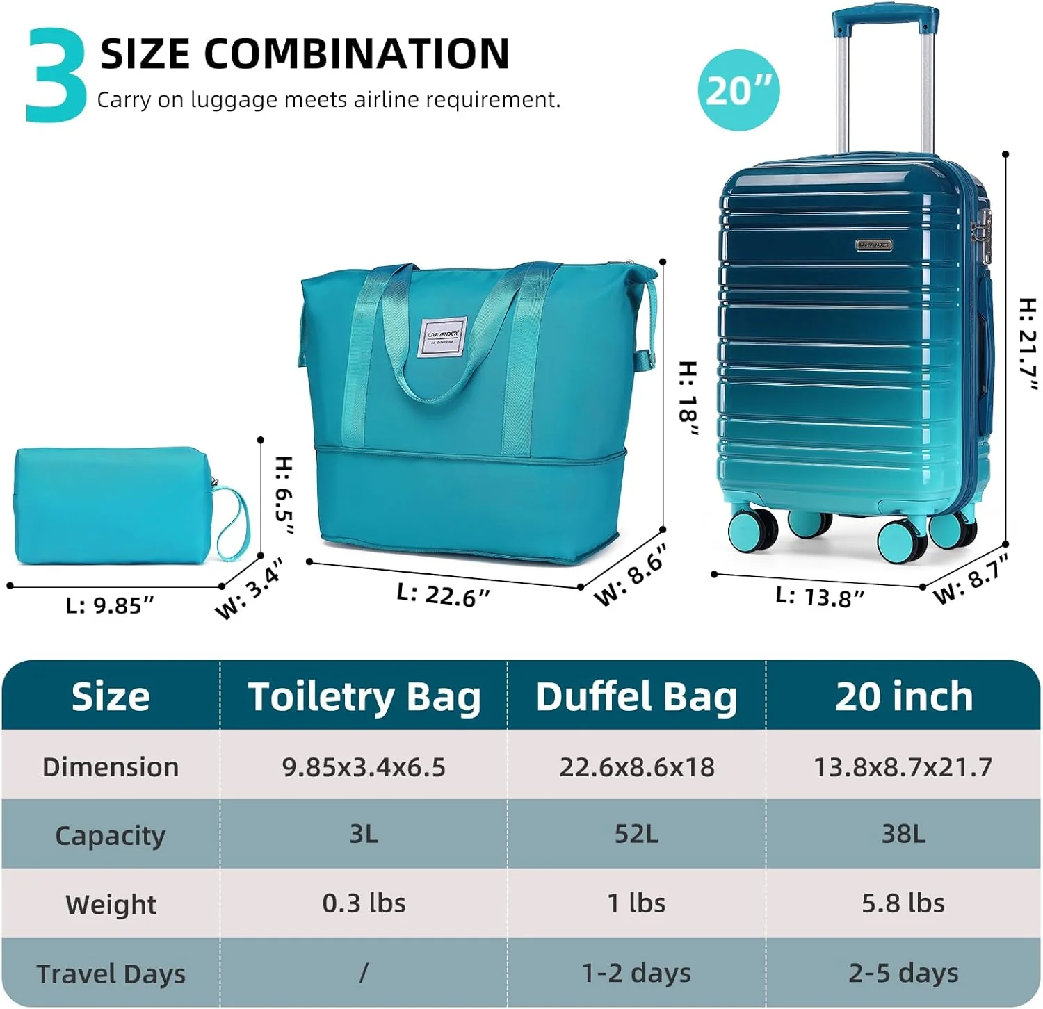 Ensemble de 6 valises, ensemble de valises rigides extensibles avec roulettes multidirectionnelles, ensemble de bagages à roulettes légers