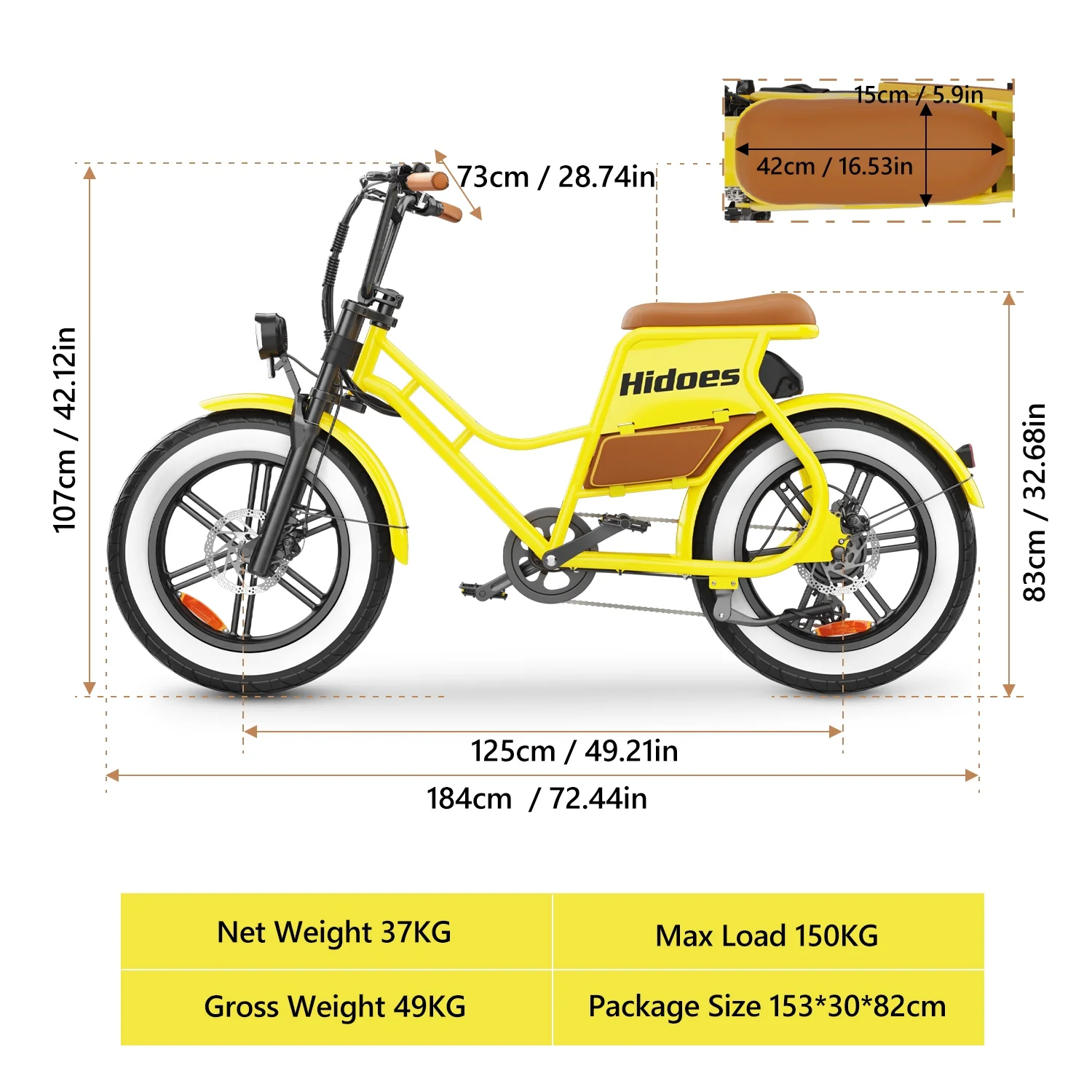 ? Electric Bike for Adults 20" Fat Tire Retro Cruiser, 7-Speed E-Bike with Cruise Control Accessories (Pump/Leather Seat)(Yellow) - Image 7