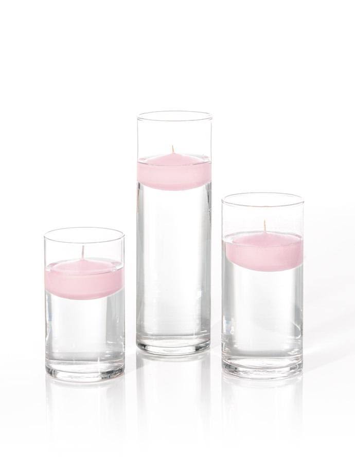 Yummi Set of 18 Floating Candles and Cylinder Vases - Blush