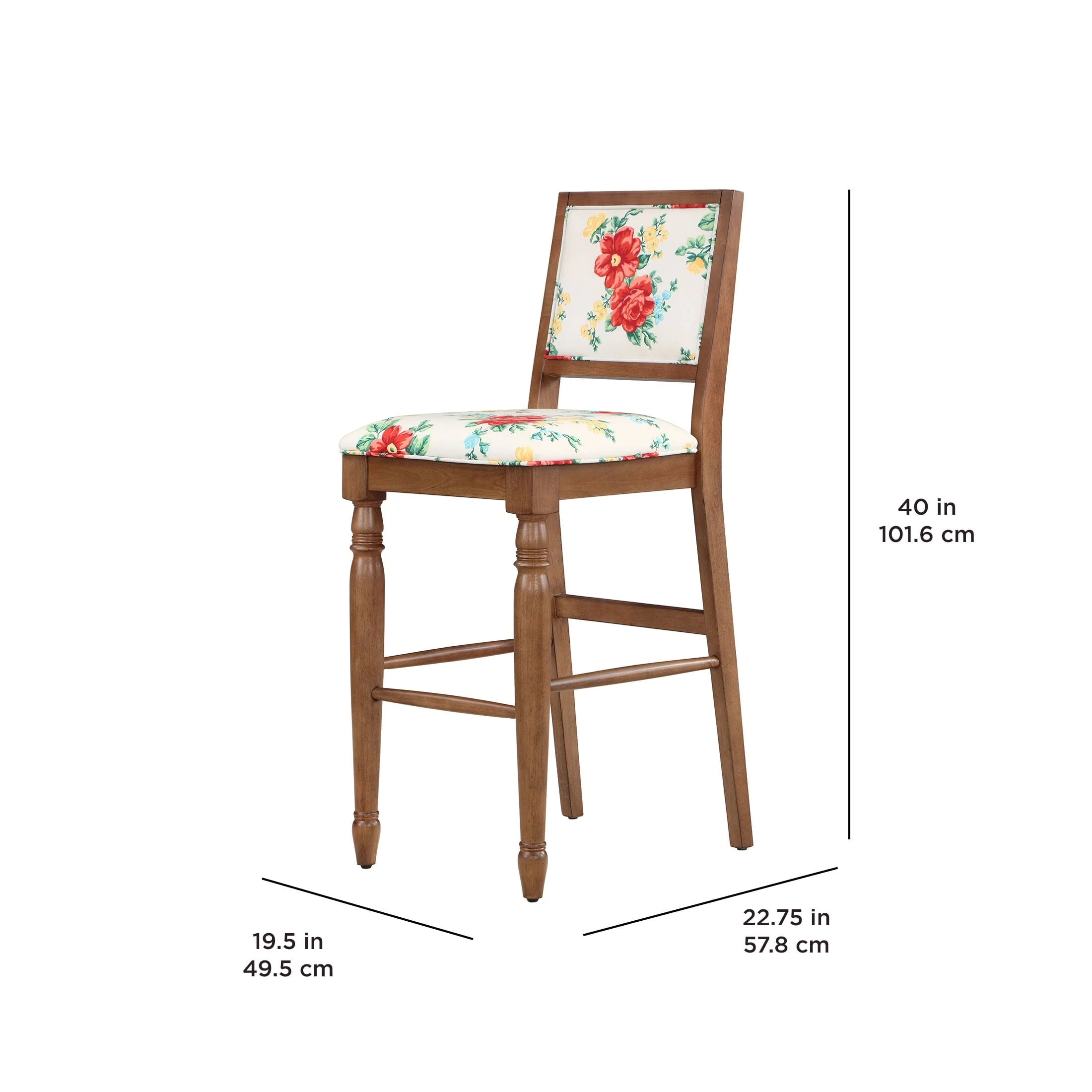 Vintage Floral Bar Stools Made With Solid Wood Frame, Set of 2 - Image 4