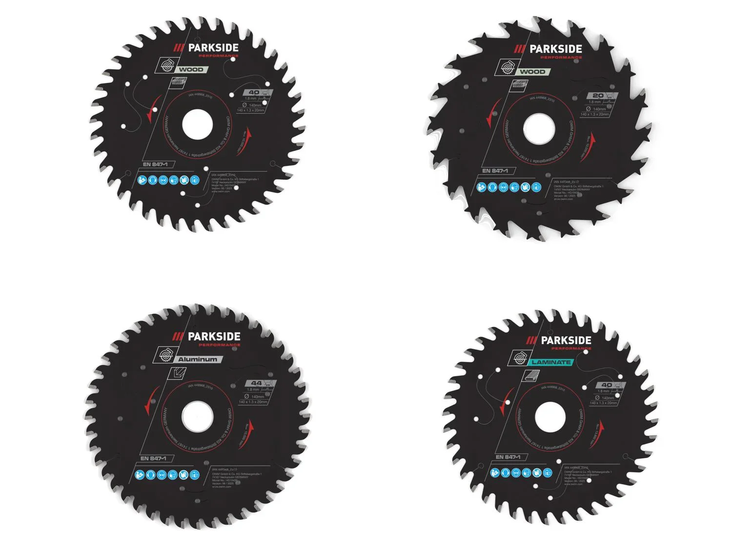 PARKSIDE PERFORMANCE Lame de scie circulaire,  140 mm, 20 dents, 40 dents, 44 dents