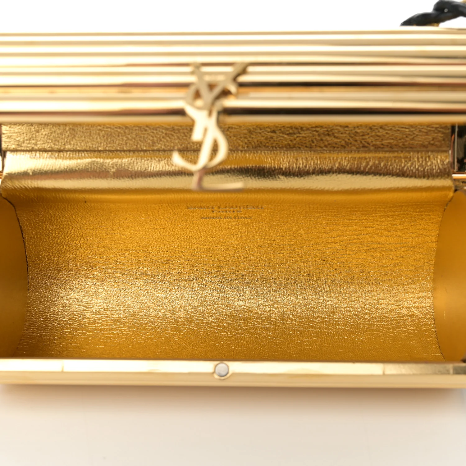 Ribbed Plexiglass Lambskin Fringe Monogram Opium Box Bag Gold