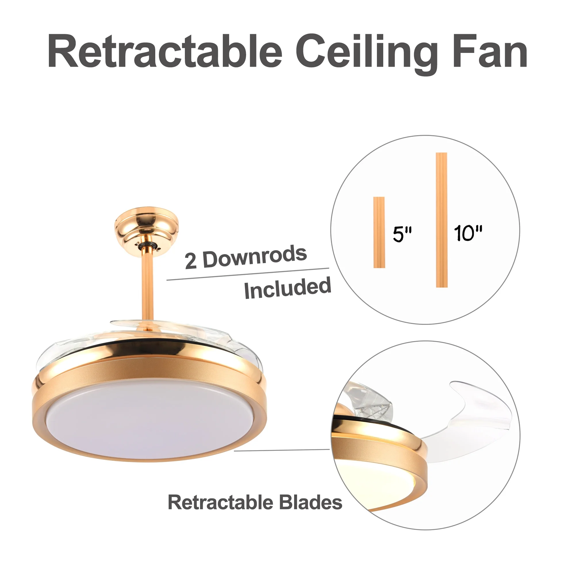 42" Retractable LED Ceiling Fan with Remote Control and Light Kit Included